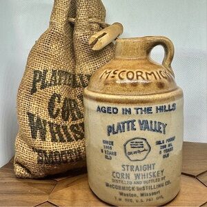 Set McCormick Stoneware Whiskey Jug & Burlap Sack